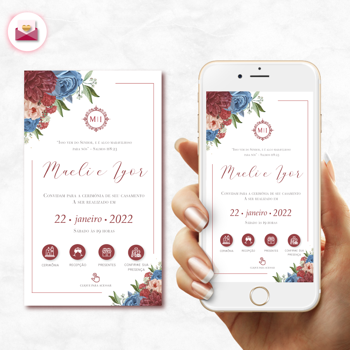 Convite Casamento Virtual Interativo Marsala Whatsapp