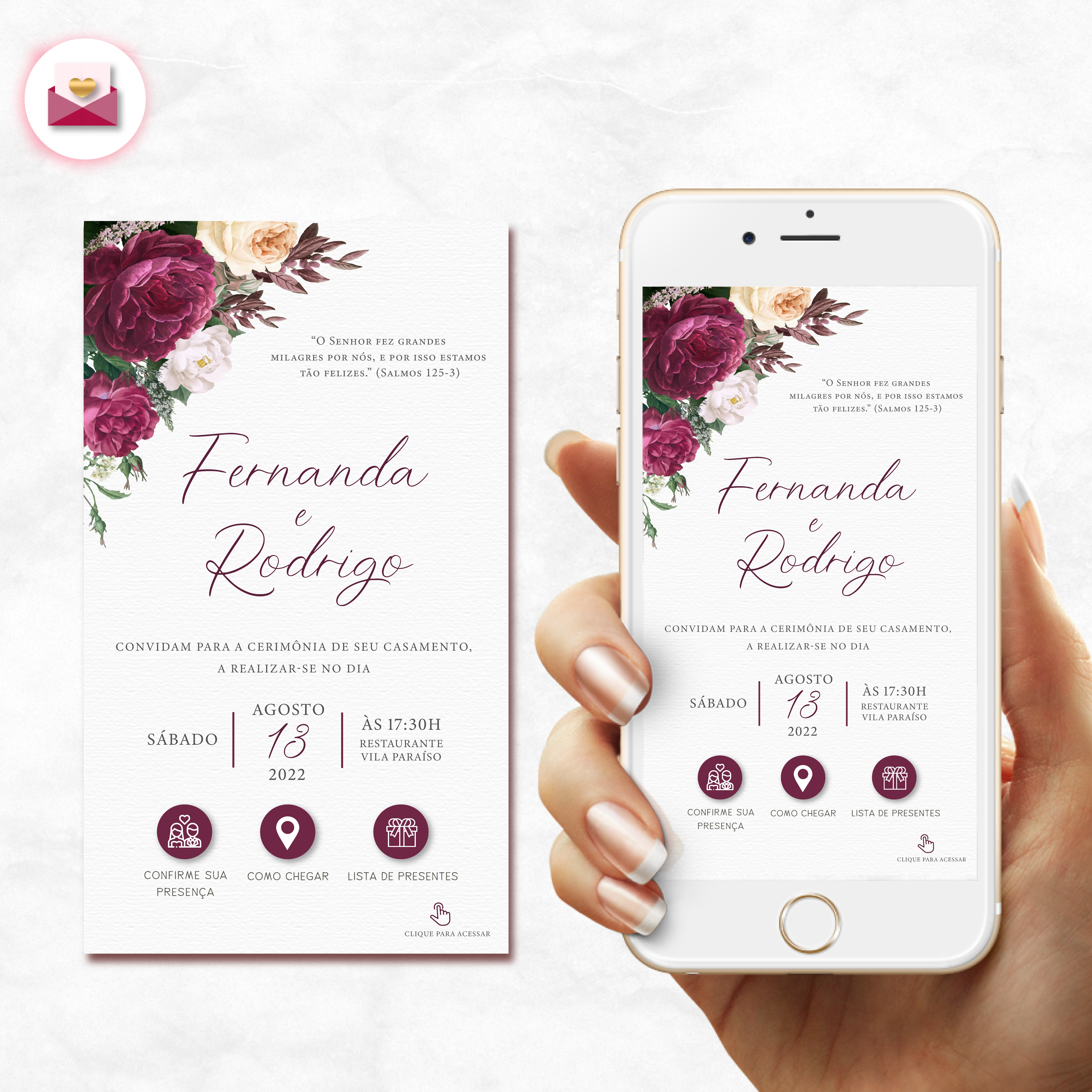 Convite Casamento Virtual Interativo Marsala Whatsapp