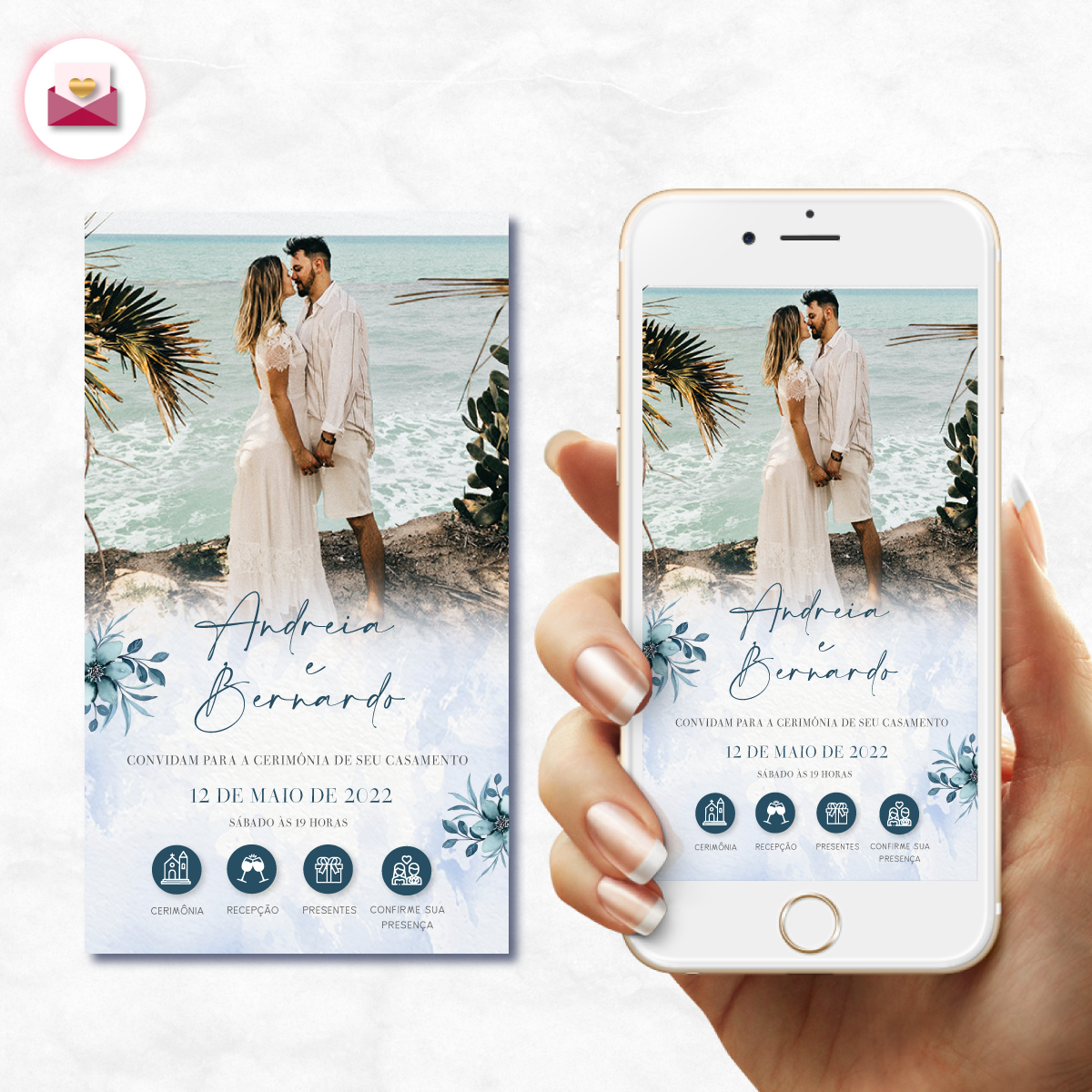 Convite Casamento Virtual Interativo Azul Whatsapp