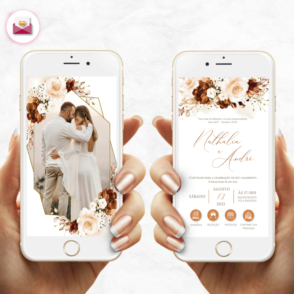 Convite Casamento Interativo Virtual Terracota Whatsapp